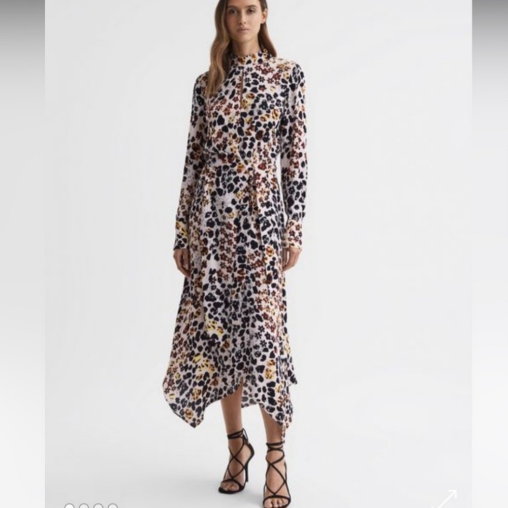 #45.REISS LIRAANIMAL PRINT BELTED MIDI DRESS NWOT